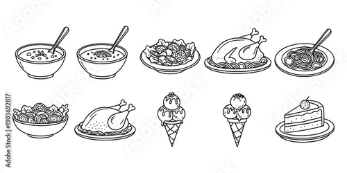 Illustrations of various ice cream and dessert treats