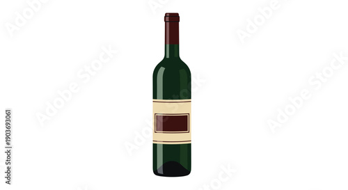 Simple illustration of a green glass wine bottle with a dark burgundy cap and a cream label on a white background.
