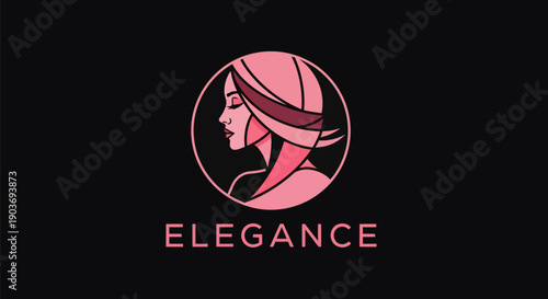 Elegant woman profile in a circular frame, symbolizing beauty and grace.