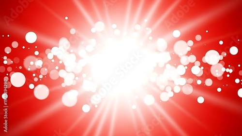 Red background with white light burst and bokeh effect bright light rays