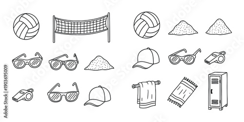 Volleyball and beach volleyball equipment illustrations