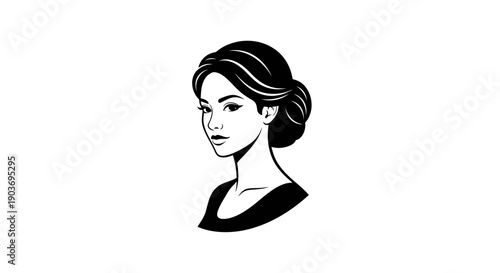 Elegant Woman with Updo Hairstyle Black and White Illustration.