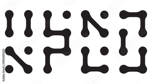 Diagonal metaball connected circles shape. Abstract nerve cell dots or computer nano net . Pattern of black metaballs isolated on white background. eps 10