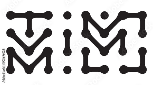 Diagonal metaball connected circles shape. Abstract nerve cell dots or computer nano net . Pattern of black metaballs isolated on white background. eps 10