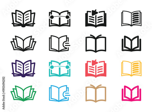 Colorful book icon vector illustration, Open Book icons vector set. Education concept, reading and learning symbols.