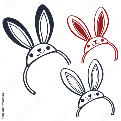Simple Flat Bunny Ear Headband Icon Collection - Festive Costume Accessories for Easter Party and Holiday Celebration Design