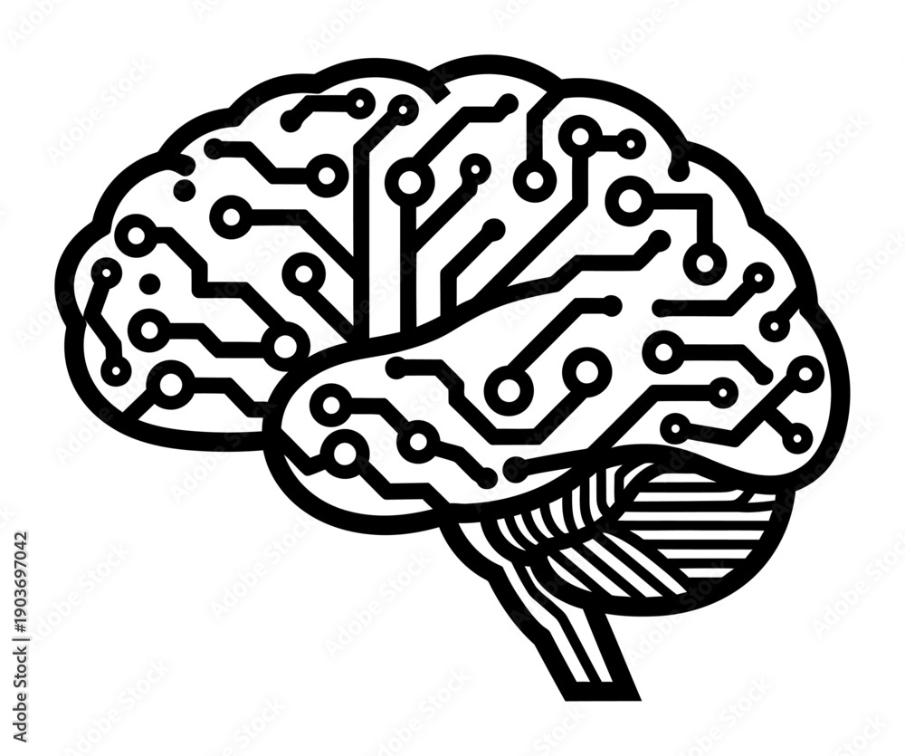 Fototapeta premium AI Brain Circuit - Minimalist Vector Illustration