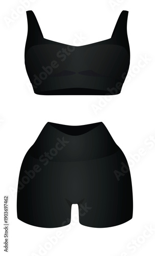 Women black top and shorts. vector illustration