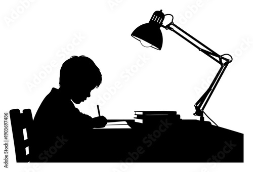 Child Studying - Silhouette Vector Illustration