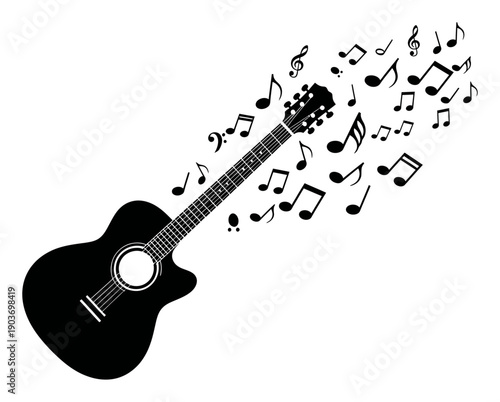Guitar & Music Notes - Minimalist Vector