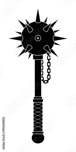 Morning Star Mace - Minimalist Vector Silhouette