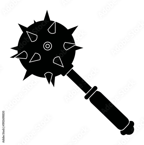 Morning Star Mace - Minimalist Vector Silhouette