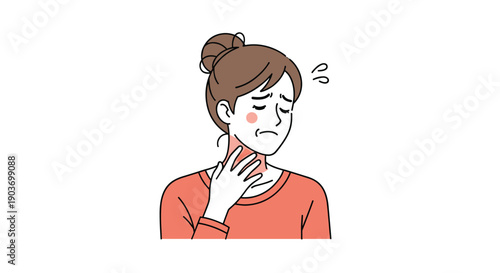 Woman Suffering from Severe Neck Pain and Discomfort Touching Sore Muscles Illustration