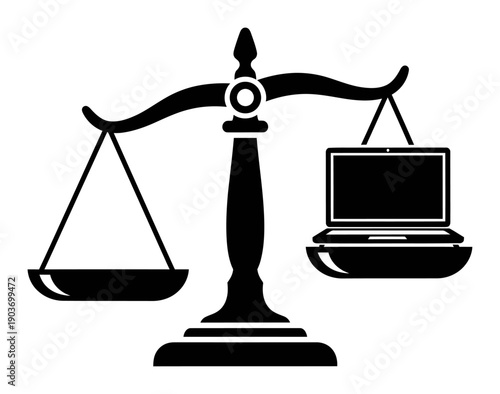 Legal Tech Icon - Justice & Laptop Silhouette