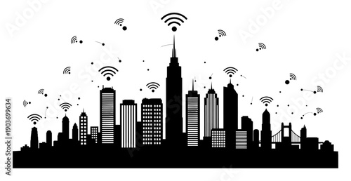 Smart City Silhouette - Urban Tech & IoT Vector