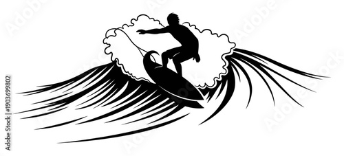 Surfer Silhouette - Minimalist Wave Vector
