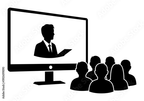 Webinar Education Icon - Teacher & Students Silhouette