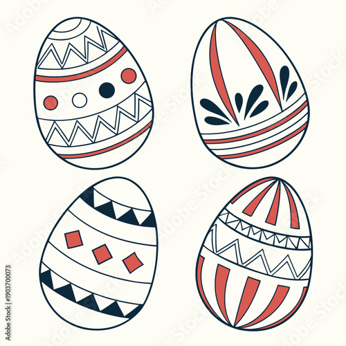 Modern Geometric Easter Egg Icon Set - Vibrant Abstract Patterned Eggs for Festive Holiday Graphic Design and Symbols