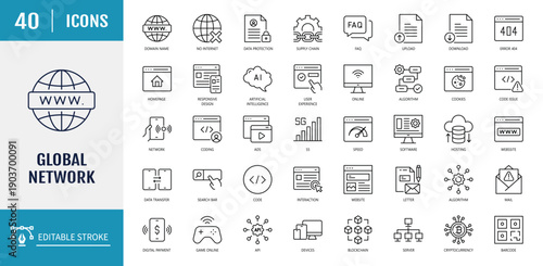 Wallpaper Mural Global Network icon set. Outline Icon Set. Editable stroke with Vector illustration Torontodigital.ca