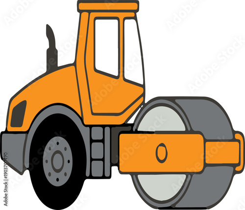 illustration of a road roller machine, symbolizing construction and heavy machinery, presented on a clean white background