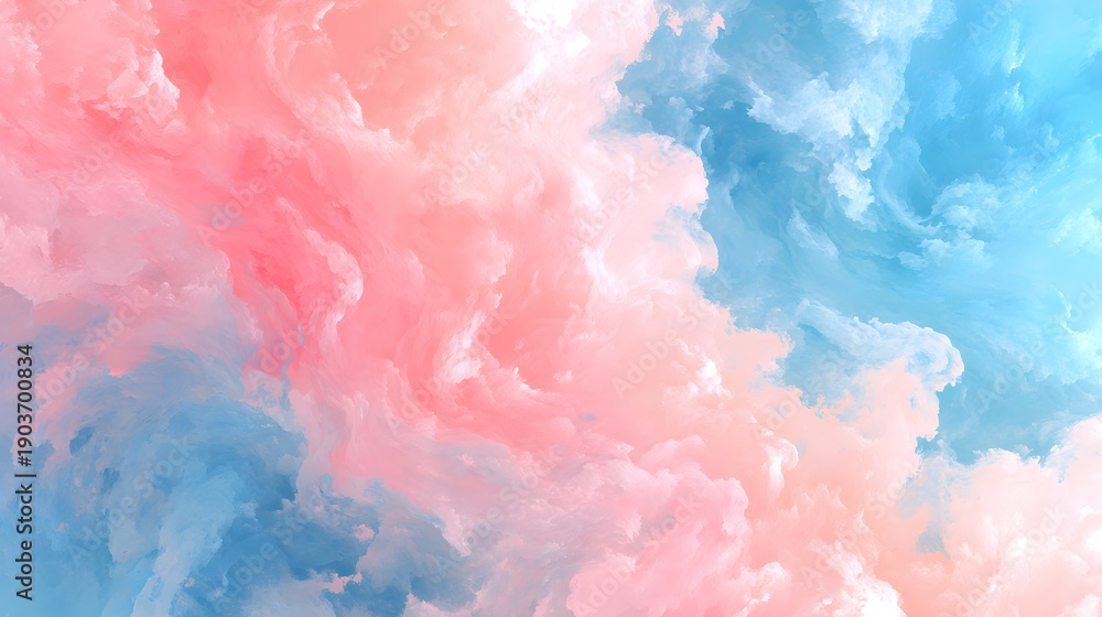 Fototapeta premium Soft pink and blue clouds gently floating together slowly.
