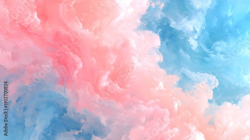 Soft pink and blue clouds gently floating together slowly.