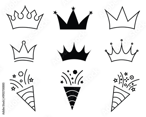 Crown icons set. Crown symbol collection. Vector illustration. a seamless vector illustration set of black crown icons on a white background.