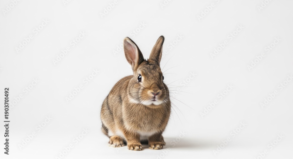 Obraz premium A brown rabbit faces the viewer, set against a clean white background