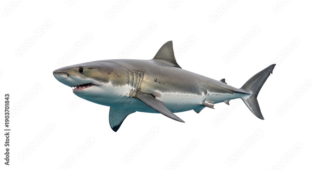 Fototapeta premium A majestic, detailed image of a great white shark, isolated on a white background