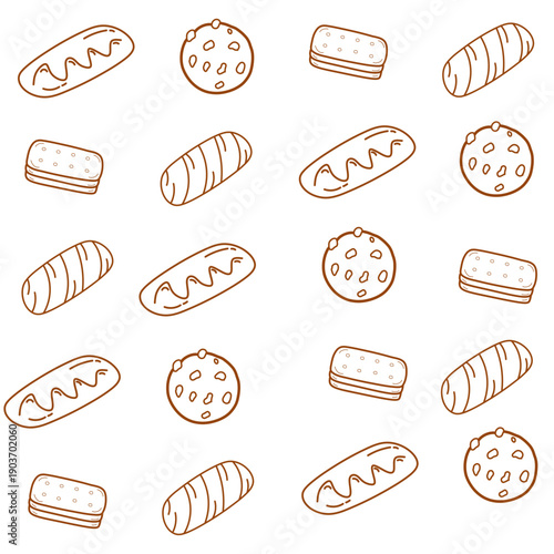 Set of hand drawn cookies, Doodle line hand drawn of cookies. Set of various cracker and biscuits for food theme, hand drawn various biscuit. Food frame cookies.