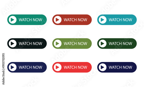 Set of Watch now icon, website online button player symbol, play video vector illustrations.