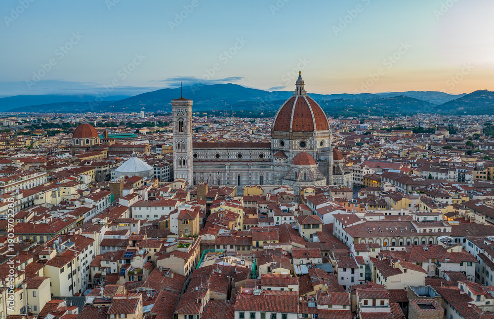 Obraz premium Aerial View of Florence Cathedral and Historic City Center, Tuscany, Italy