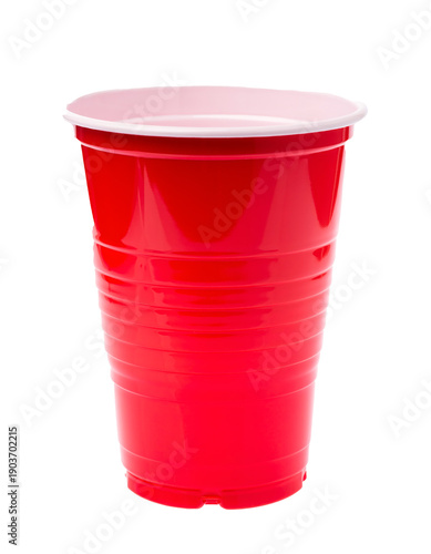 Red plastic party cup isolated
