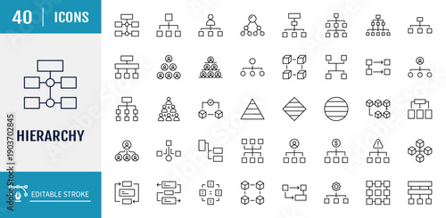 Hierarchy icon set. Includes Structure, hierarchy, chart, and more. Outline Icon Set. Vector Illustration with Editable Strokes