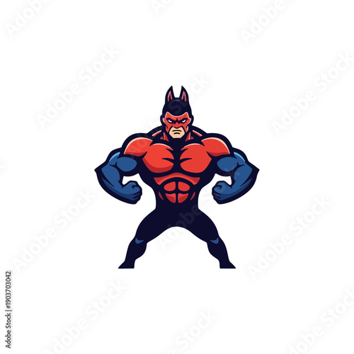 A muscular cartoon superhero stands confidently with hands on hips in a bold pose illustration