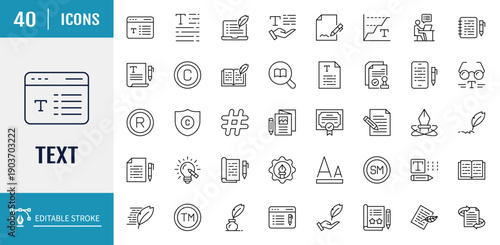 Text line editable icon set. Outline Icon Set. Vector Illustration with Editable Strokes