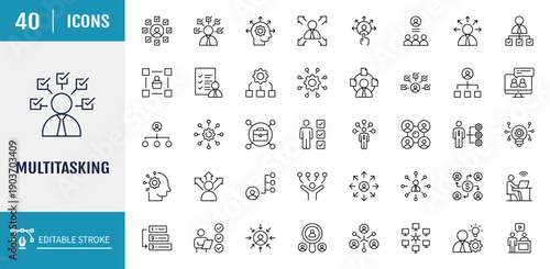 Multitasking icon set. Outline Icon Set. Vector Illustration with Editable Strokes