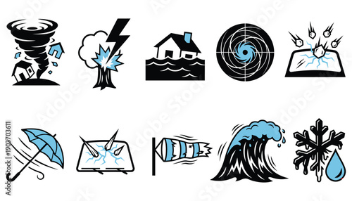 Climate Change Impact Icons Natural Disaster Warning Signs for Earth Day