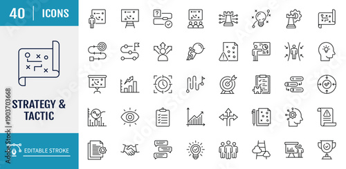 Strategy, plan, tactic icon set. Outline Icon Set. Vector Illustration with Editable Strokes