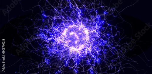 Neural Network Brain Neurone Synapse Connections Lightning Ball Energy Glow. Machine Learning Technology Background for AI Data Flow, BigData, Medical Science Research, Biotech. Vector illustration