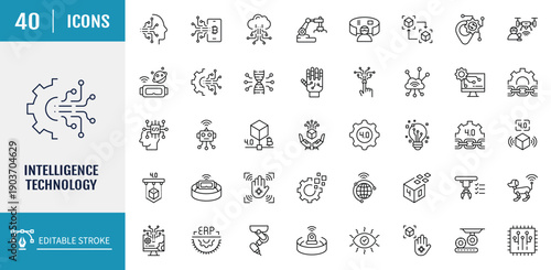 Intelligent technology icon set. Outline icon set. Vector Illustration with Editable Strokes