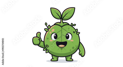 Cheerful Cartoon Avocado Character Smiling and Giving Thumbs-Up on White Background - Front View Illustration