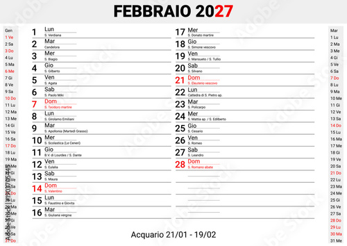 February 2027 Italian Saints Calendar Template