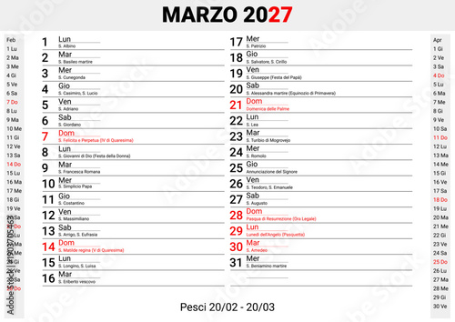 March 2027 Italian Saints Calendar Template	