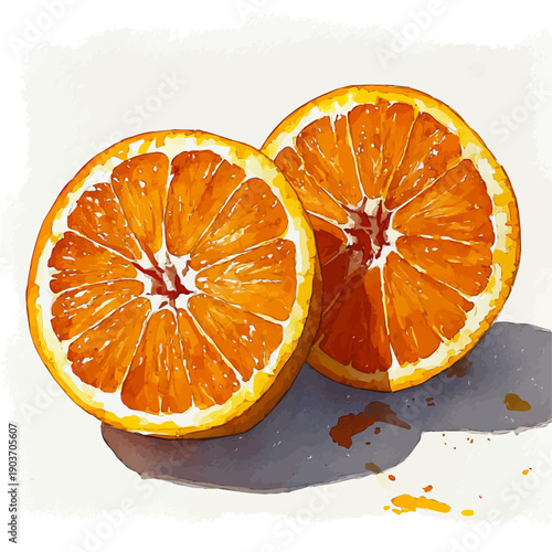 Tangerine Slice, watercolor drawing vector, isolated on a white background.