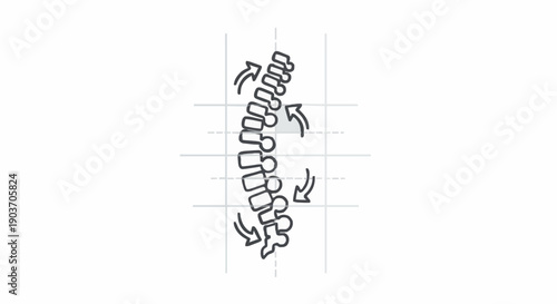 Clear illustration of the human spine, emphasizing flexibility and showing rotational and bending movements. Ideal for medical and health anatomy concepts