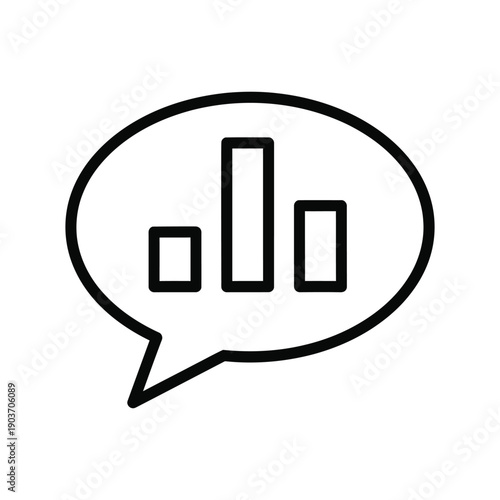 A speech bubble graphic contains a simple bar chart illustration symbolizing data communication or analytical feedback in a business context.