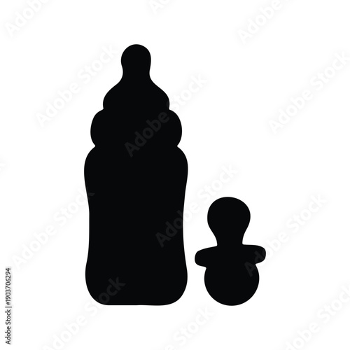 Baby feeder bottle with pacifier silhouette icon vector flat design.