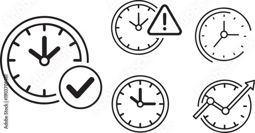 Set of Time Management and Deadline Clock Icons Vector Illustration