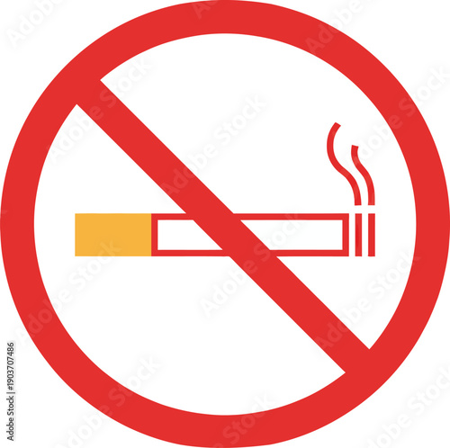 Cigarette Prohibition Sign Illustration Featuring Smoking Ban Symbol in Red Circle with Diagonal Line